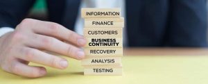 Building Blocks labelled Information, Finance, Customers, Business Continuity, Recovery, Analysis, Testing